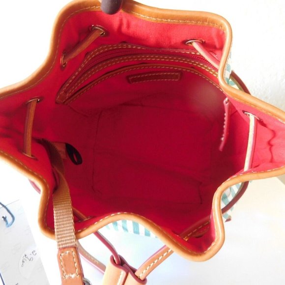 RARE Dooney & Bourke Sullivan Coated Cotton Drawstring Crossbody green white NWT - Picture 5 of 6